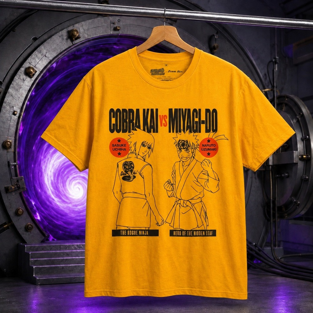 Naruto Shippuden x Cobra Kai Graphic Tee Yellow Medium Ripple Junction Sasuke